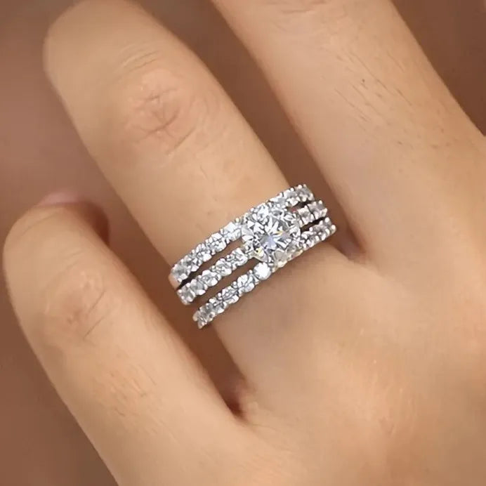 Elegant Cubic Zirconia Bridal Wedding Rings Set for Women