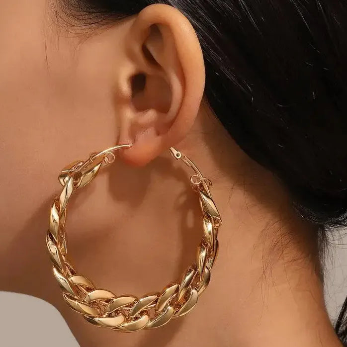 Round Thick Chain Hoop Earrings for Women Big Geometric Statement Jewelry