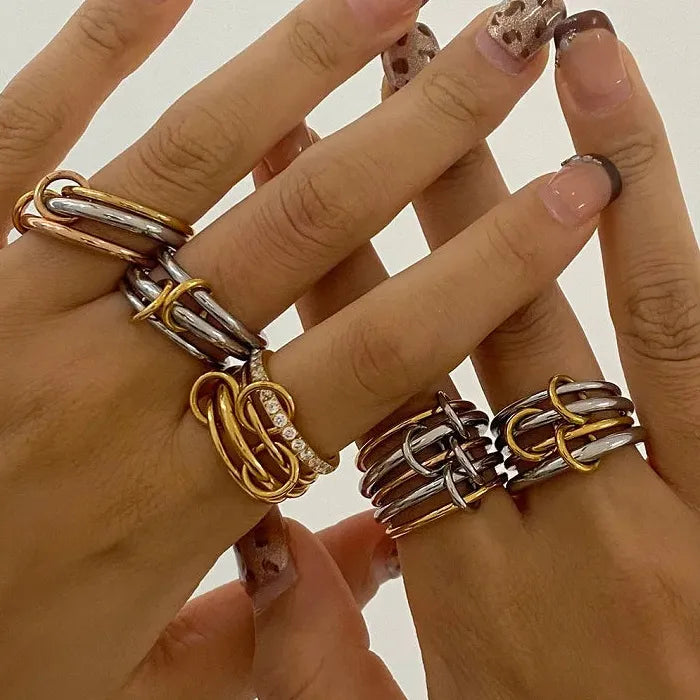 Stainless Steel Hip Hop Multi-Layer Geometric Circle Ring for Women Jewelry