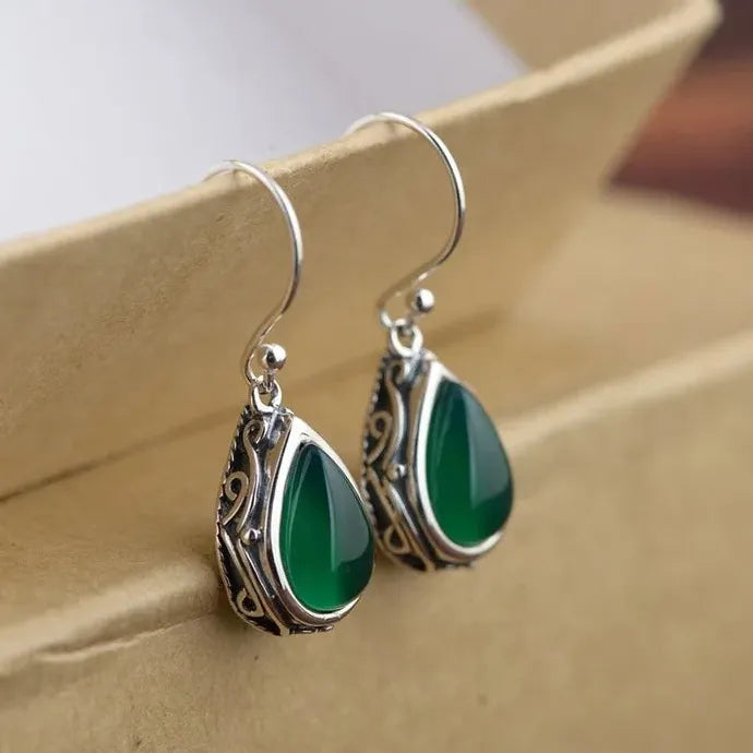Vintage Waterdrop Stone Dangle Earrings for Women Silver Zinc Alloy Jewelry