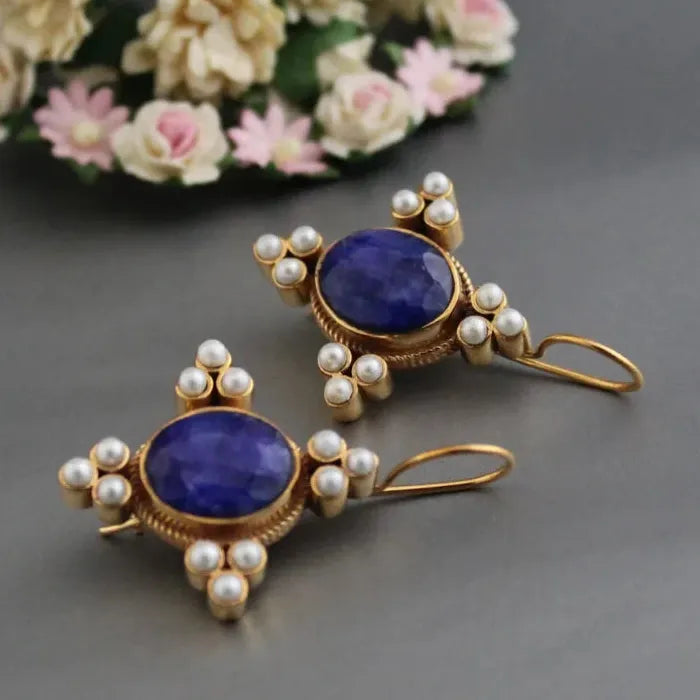 Geometric Green Stone Inlay Pearl Dangle Earrings for Women Party Jewelry