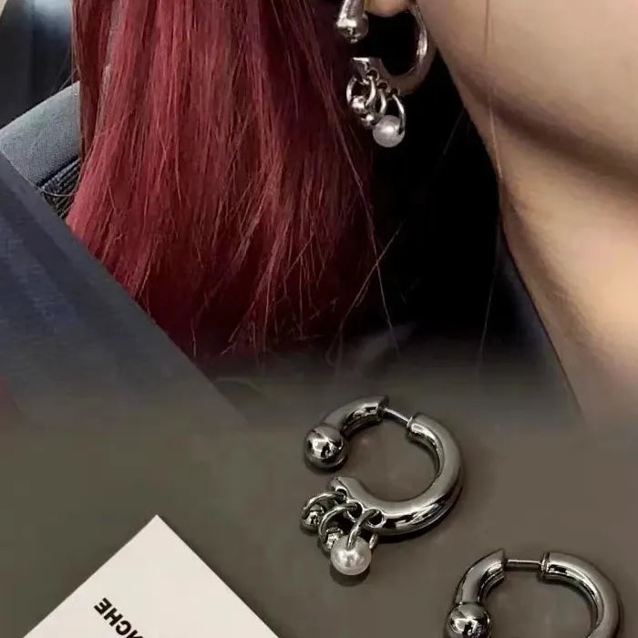 Trend Punk Geometric Pearl Dangle Earrings Zinc Alloy Women Men 2026