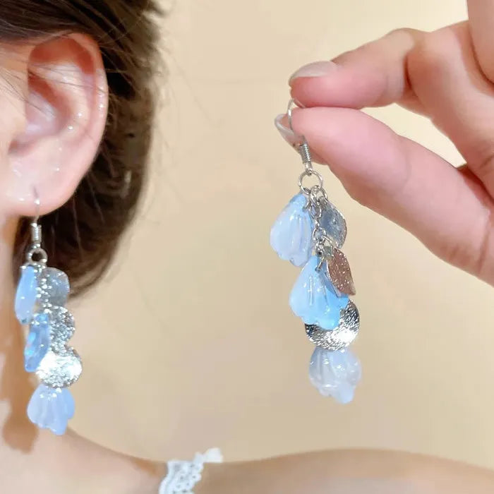 Gradient Blue Shell Resin Drop Earrings for Women Dangle Jewelry 2025