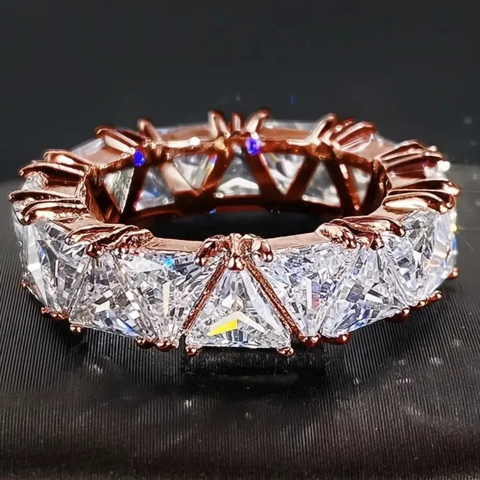 Luxury Wedding Band Promise Rings for Women Triangle Cubic Zirconia Brass Trendy Jewelry