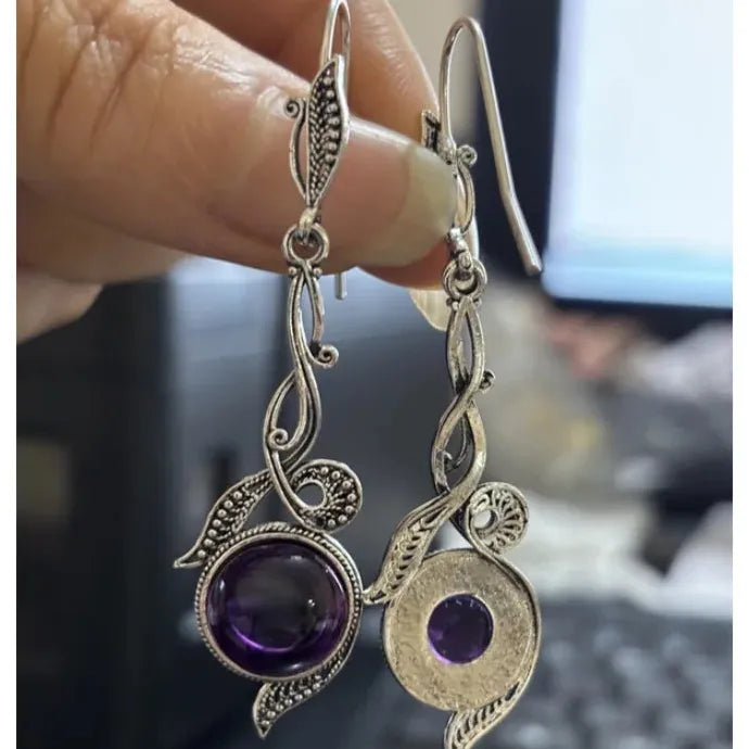 Elegant Retro Purple Imitation Crystal Drop Earrings Zinc Alloy Women’s Jewelry