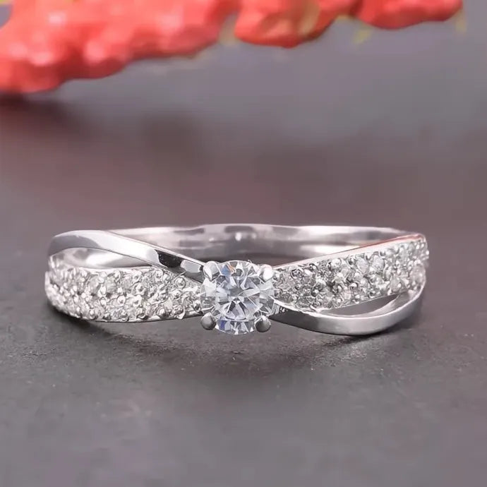 Luxury Cubic Zirconia Cross Wedding Band Ring for Women Brass Jewelry