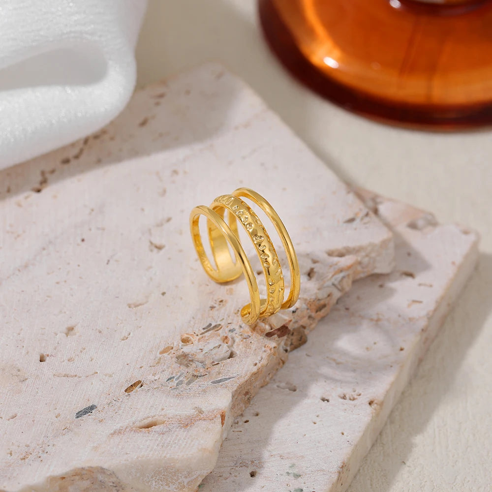 Hammered Open Thumb Ring for Women 18K Gold-Plated Copper Vintage Wedding Gift