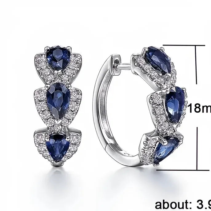 Luxury Trendy Blue Cubic Zirconia Hoop Earrings for Women Wedding Party Anniversary Gift