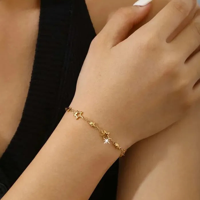 Gold Stainless Steel Star Tennis Chain Bracelet for Women Waterproof Jewelry Gift