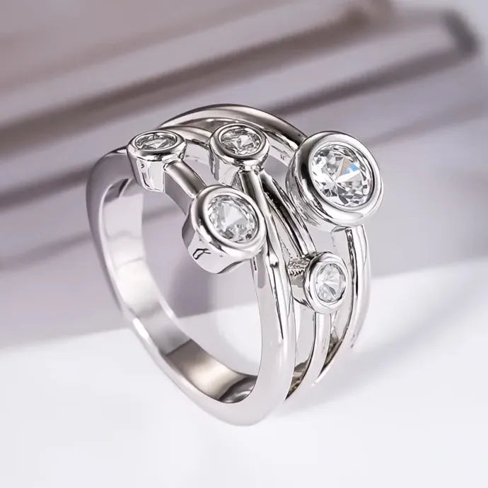 Silver Cubic Zirconia Geometric Brass Ring for Women Daily Wear Jewelry