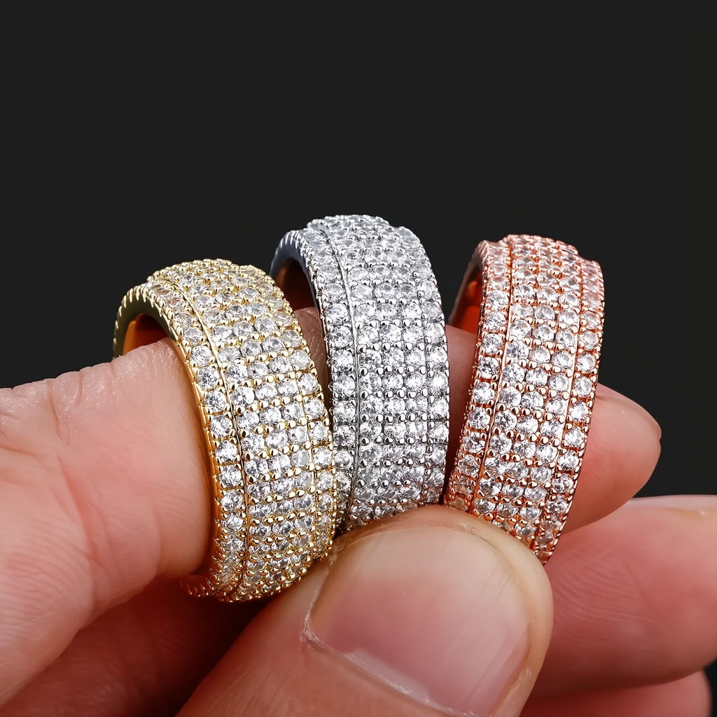 5 Layer Iced Out CZ Band Ring – Full Micro Pave Hip Hop Ring for Men Women