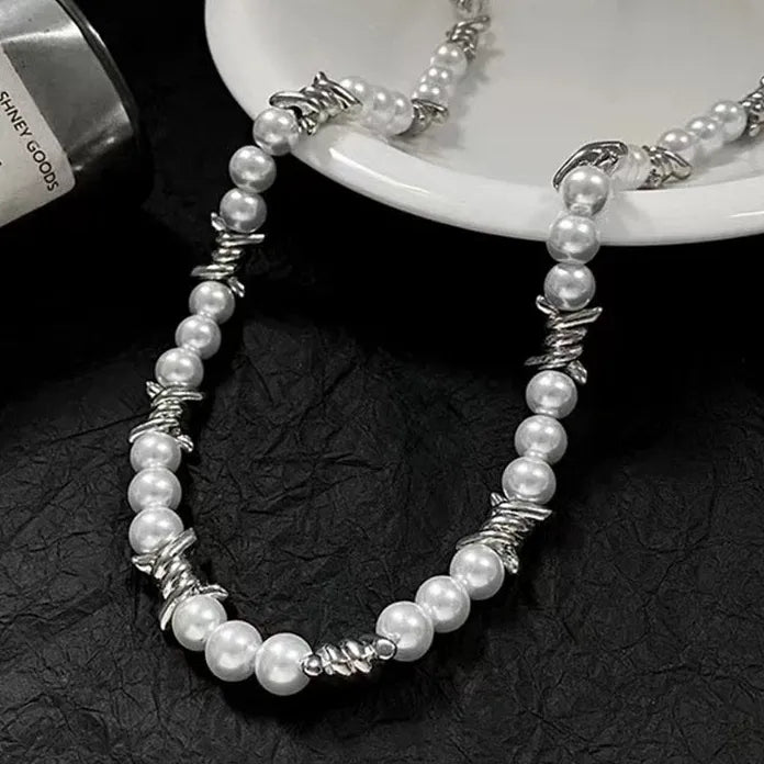 Thorns Chain Imitation Pearl Necklace Men Hip-Hop Punk Jewelry 2026 Trend