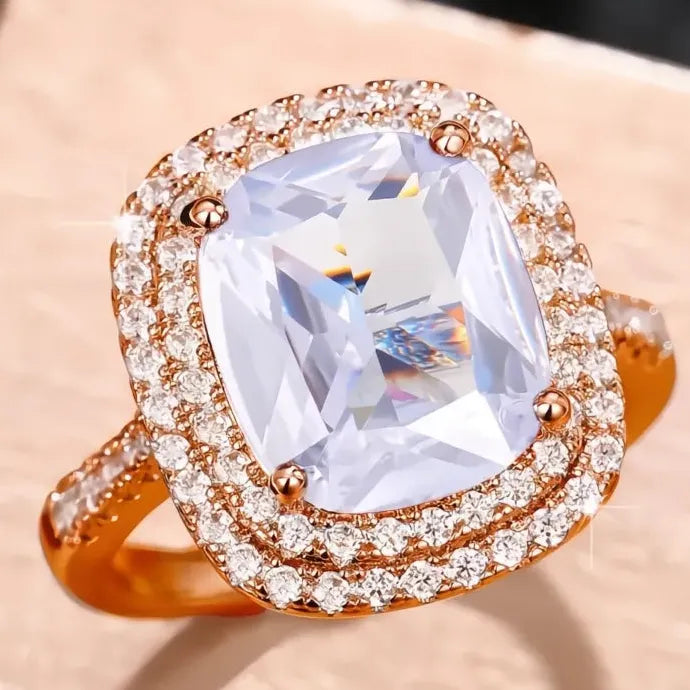 Elegant Geometric Cubic Zirconia Wedding Band Ring for Women Brass CZ Jewelry