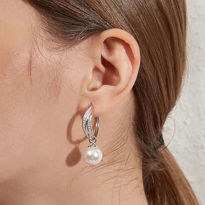 Luxury Simulated Pearl Drop Earrings with Zirconia for Women Wedding Jewelry