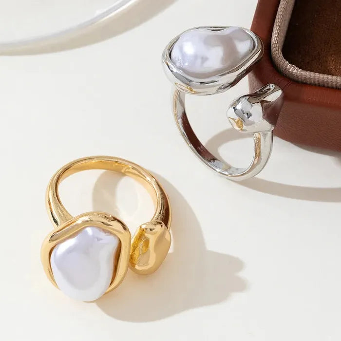 Adjustable Luxury Baroque Pearl Open Ring for Women Elegant Jewelry Gift