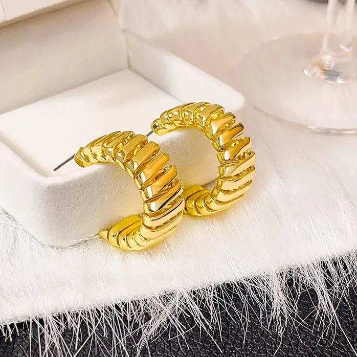 Modern Gold Metal Twisted Circle Hoop Earrings 2024 Trend Jewelry for Women