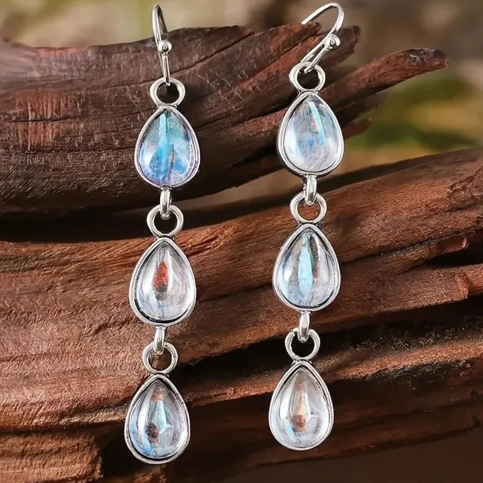 Brass Long Dangle Earrings with Imitation Moonstone for Women