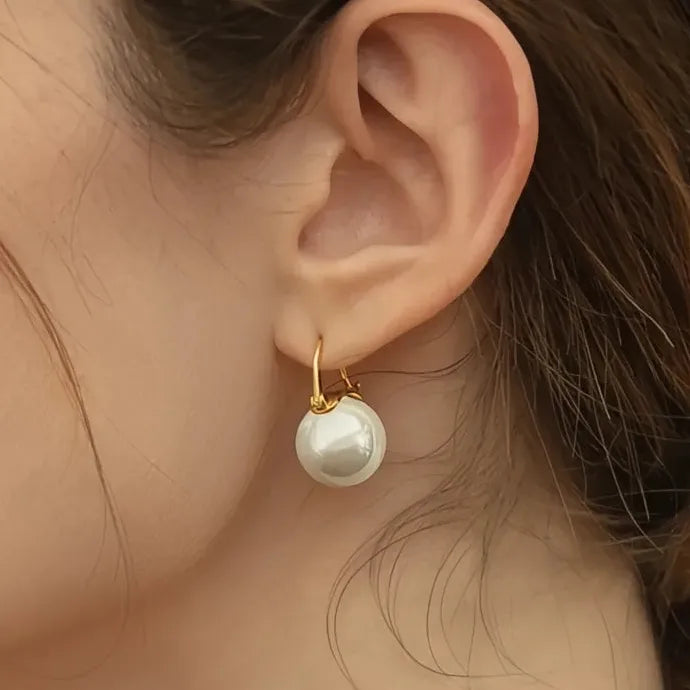 Elegant Gold Brass Simulated Pearl Geometric Drop Earrings for Women