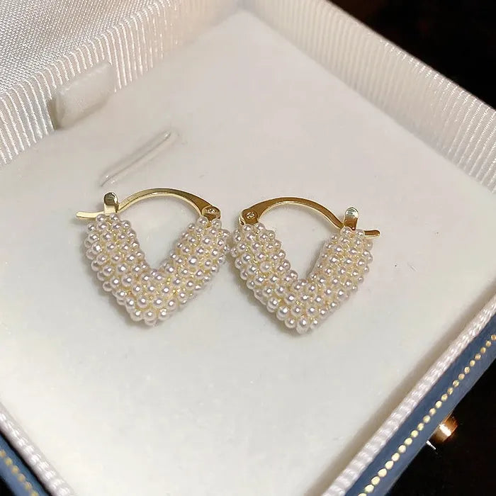 Colorful Heart Pearl Drop Earrings Zinc Alloy V-Shaped Dangle Jewelry