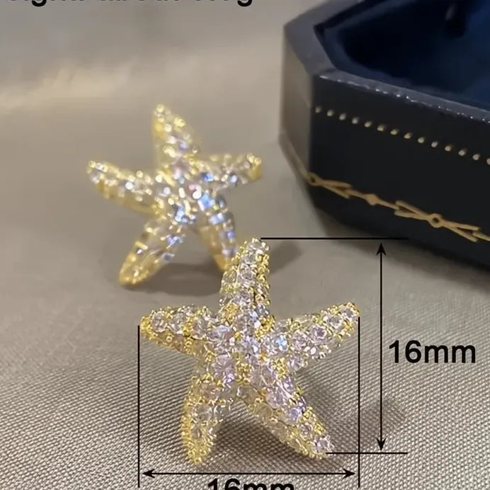 Gold Star Cubic Zirconia Stud Earrings for Women Wedding & Party