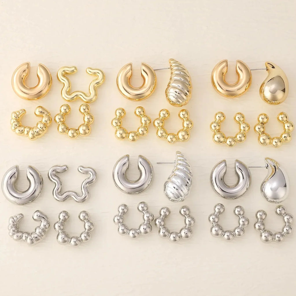 4Pc Vintage Geometric Zinc Alloy Clip-On C Shape Ear Cuff Earrings Women
