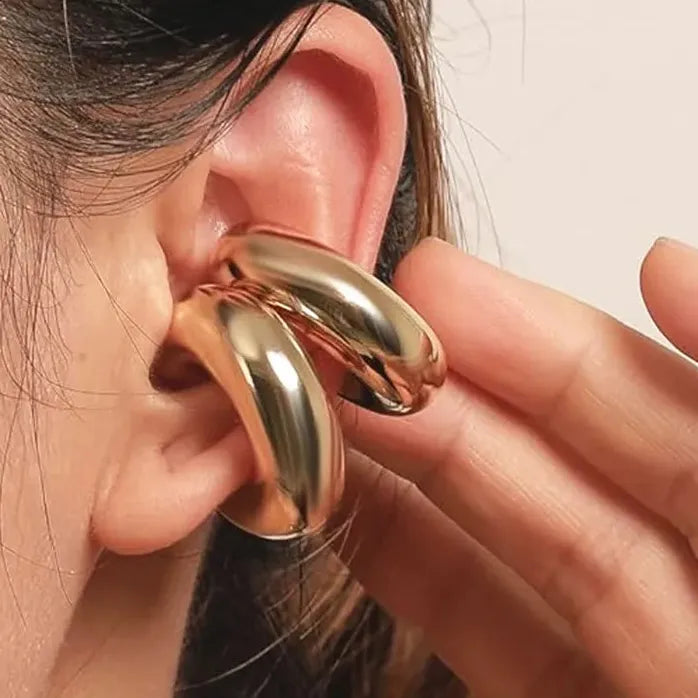 Vintage Stainless Steel C-Shape Clip Earrings for Women Gold Tone Jewelry Gift