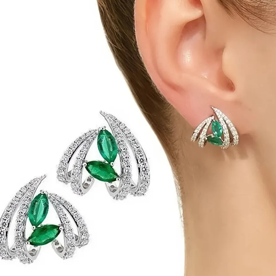 Green CZ Geometric Stud Earrings for Women Wedding Party Jewelry
