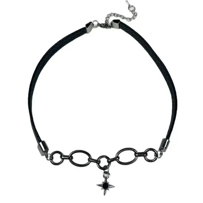 Punk Black Leather Star Collarbone Necklace Unisex Rock Hip Hop Jewelry