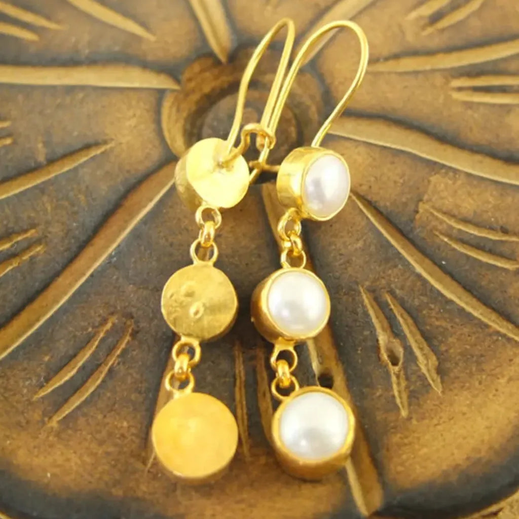 Retro Court Gold Women's Drop Earrings Imitation Pearl Ethnic Fashion Jewelry