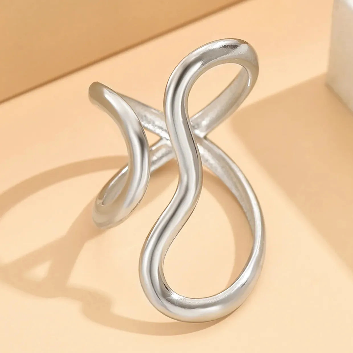 Stainless Steel Irregular Geometric Open Chain Ring for Women Punk Fashion Jewelry