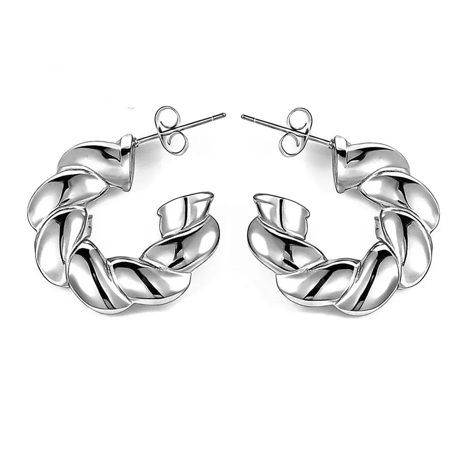 Stainless Steel Geometric Twist Earrings for Women Men Silver Fashion Jewelry