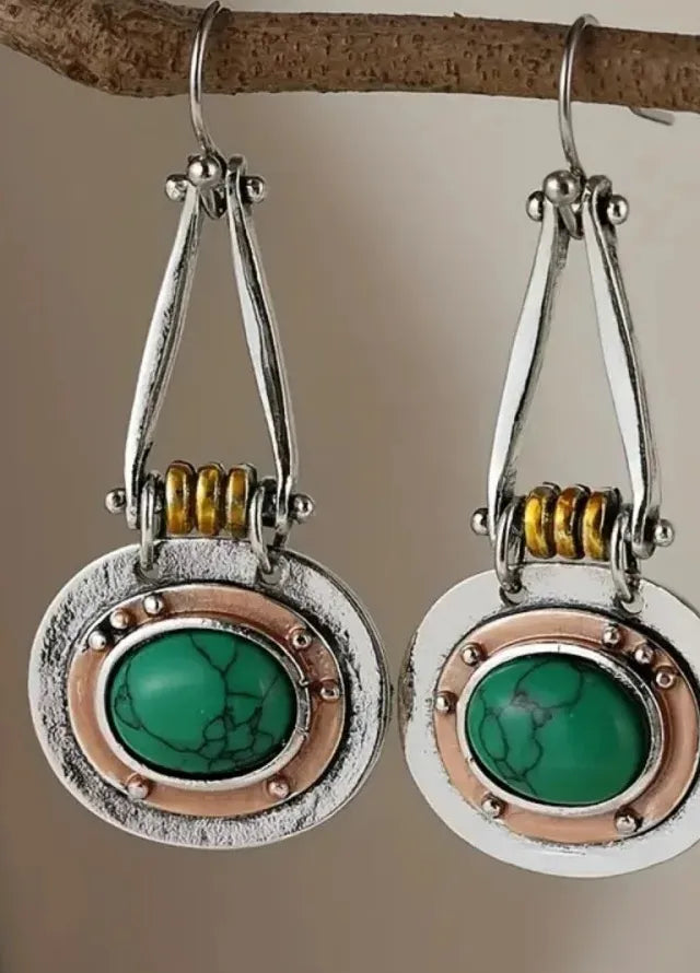Vintage Turquoise Dangle Earrings for Women - Zinc Alloy Silver Plated Jewelry Gift