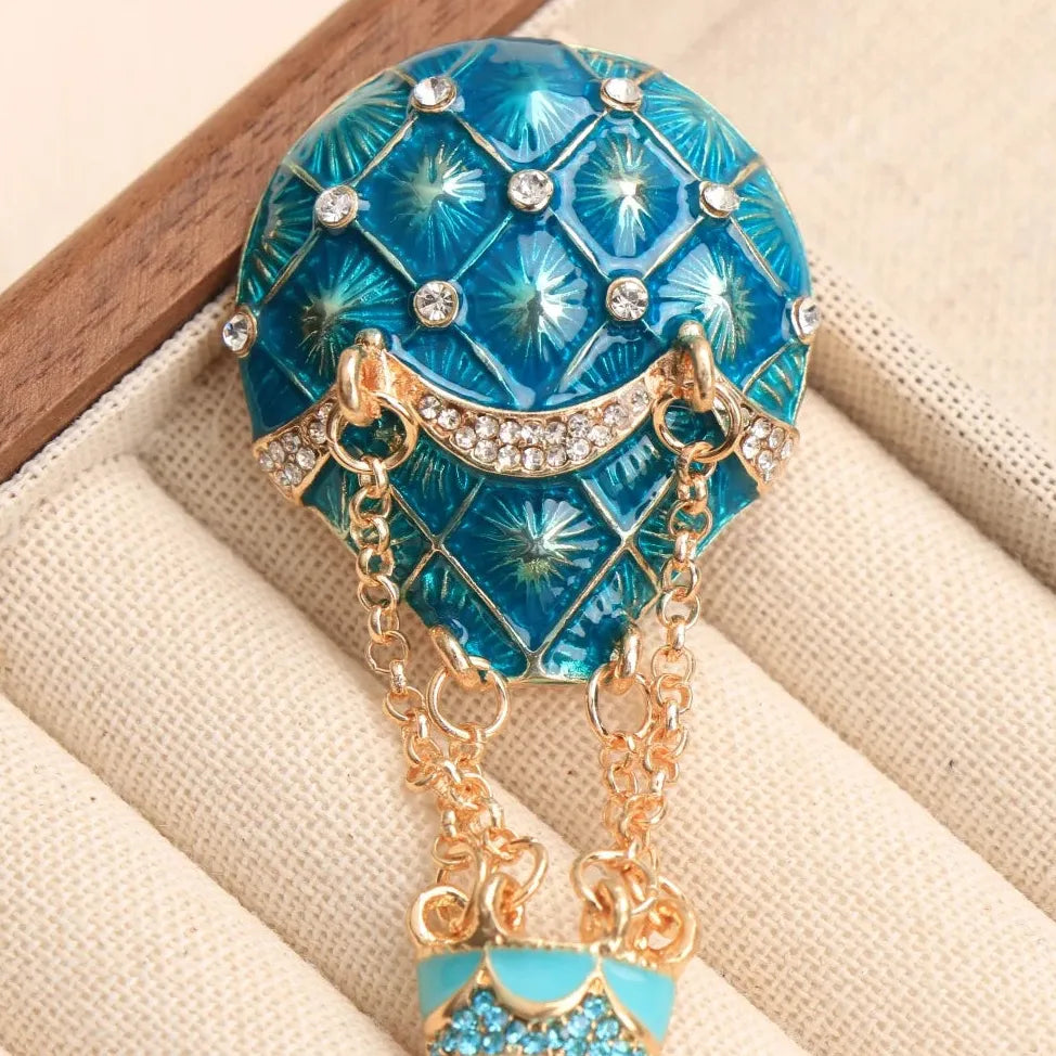 Classic Blue Hot Air Balloon Brooch Pin for Women & Men