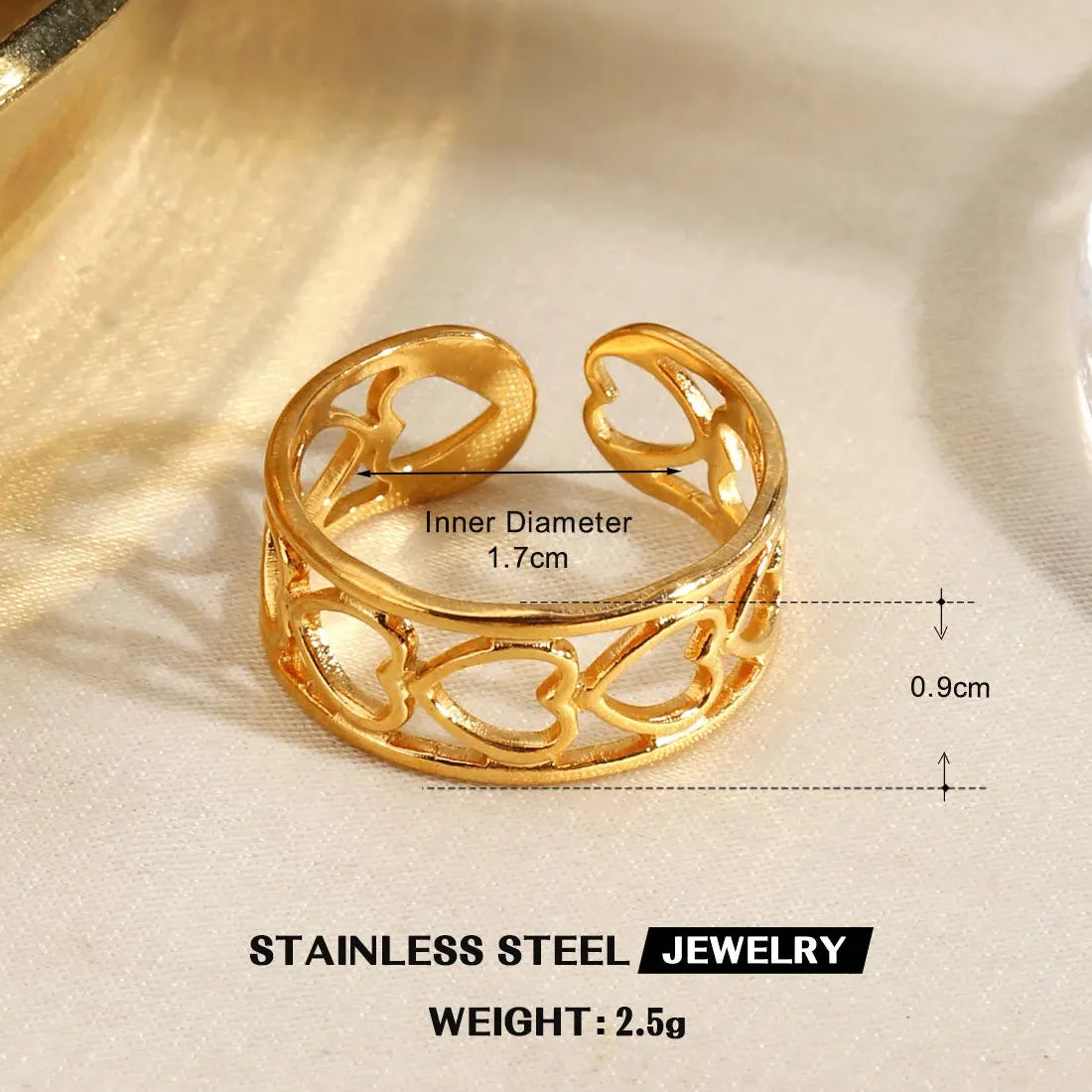 Butterfly Leaf Heart-Shaped 18K Gold Stainless Steel Ring Waterproof Gift Jewelry