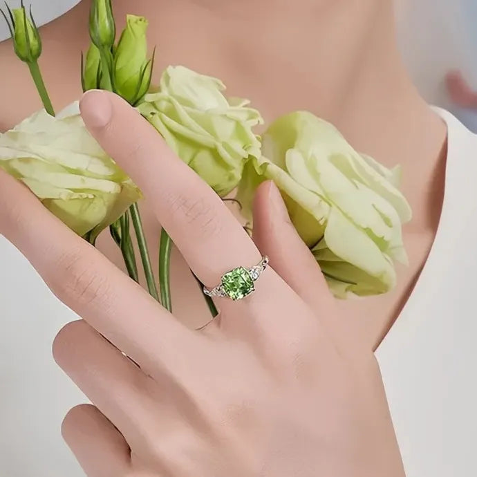 Green Cubic Zirconia Geometric Engagement Wedding Band Ring Brass