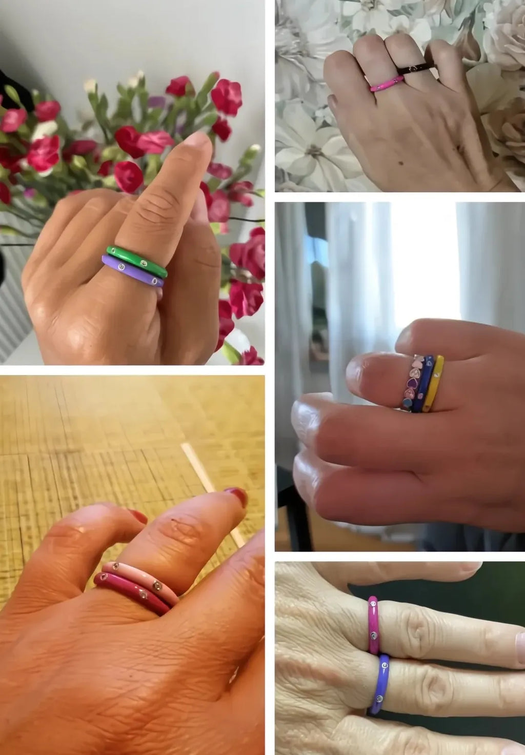 Geometric Rainbow Enamel CZ Stone Ring for Women Fashion Jewelry Party