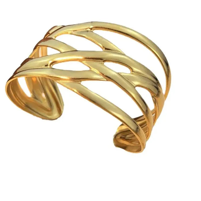 Vintage Hollow Out Stainless Steel C-Shape Wide Open Punk Bangle Bracelet Female