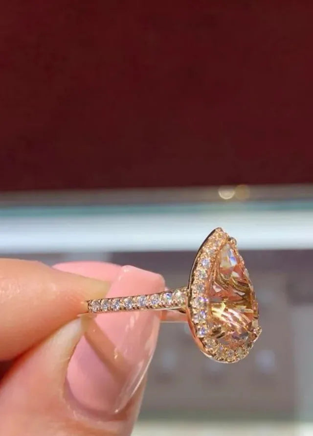 Crystal Waterdrop Cubic Zirconia Ring for Women Silver Eternity Wedding Engagement