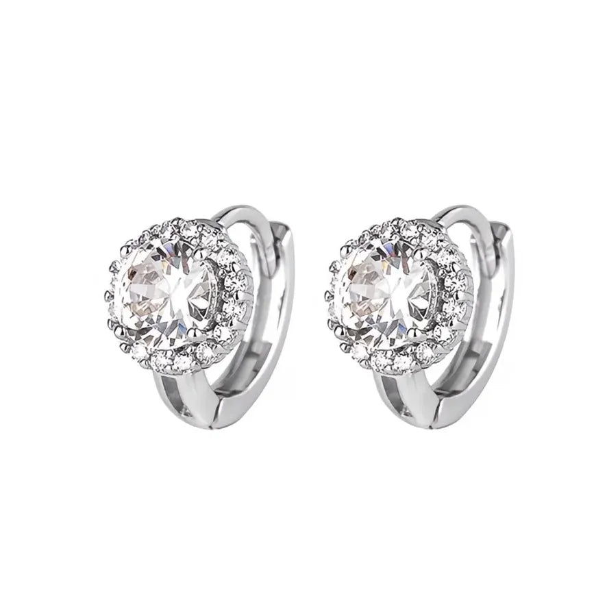 Geometric Silver & Gold Hoop Earrings with Round Cubic Zirconia Stones