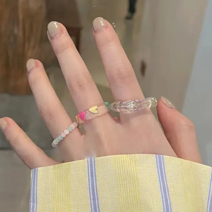 Trendy Acrylic Heart Geometric Rings Set for Women Wedding Jewelry Gift