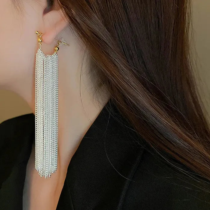 Elegant Light Luxury Long Tassel Copper Earrings Women Geometric Drop Design