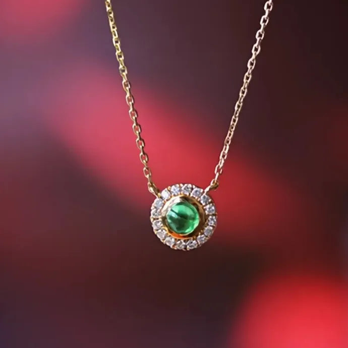Vintage Geometric Copper Pendant Necklace with Green Cubic Zirconia for Women