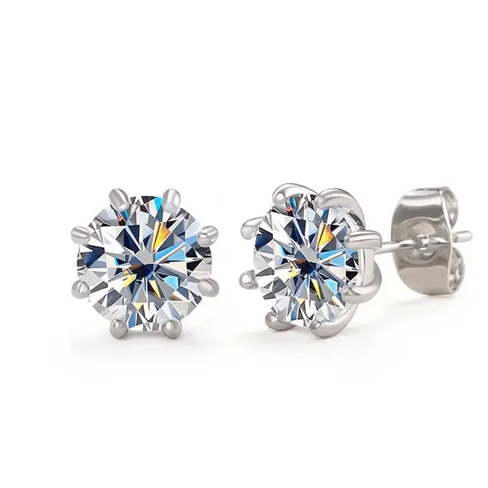8 Claw Geometric CZ Stud Earrings Silver Color Copper Alloy Jewelry