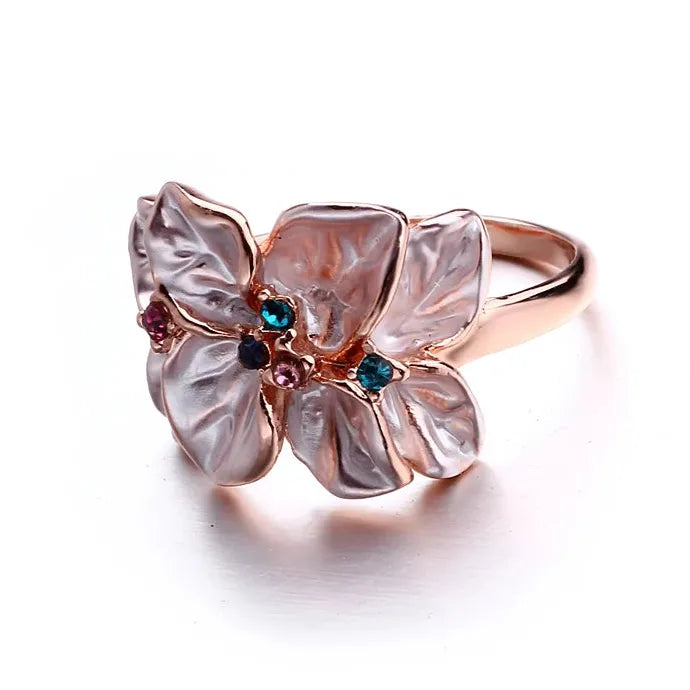 Creative Women's Glass Rings Zinc Alloy Flower Design Wedding Engagement Jewelry