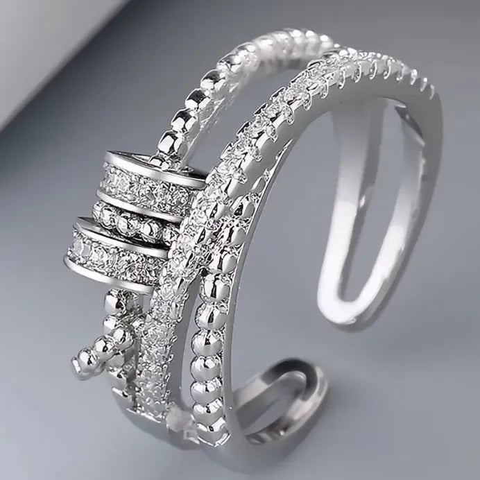 Adjustable Women’s Brass Cocktail Ring with Geometric CZ Sparkle Design