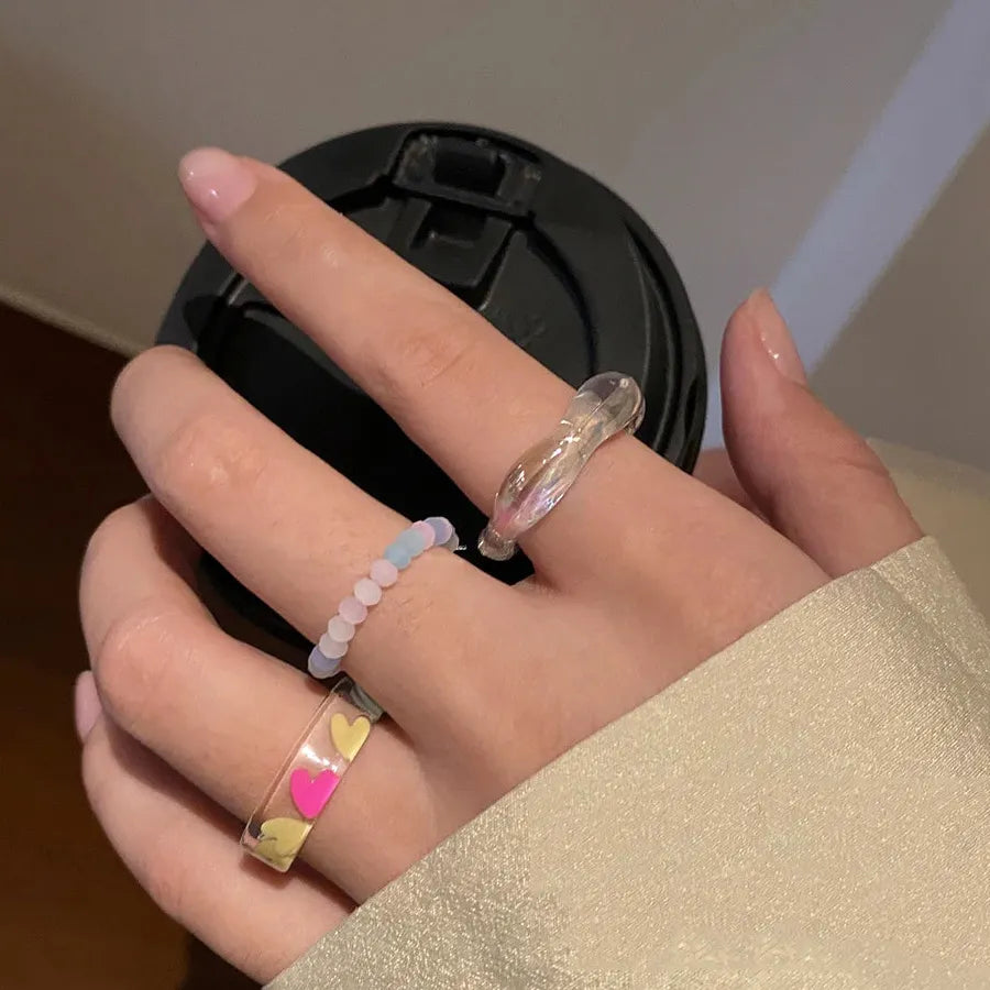 Trendy Acrylic Heart Geometric Rings Set for Women Wedding Jewelry Gift