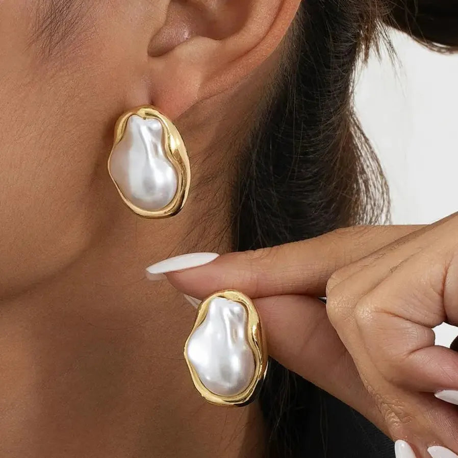 Irregular Baroque Pearl Stud Earrings for Women Vintage Gold Jewelry Gift