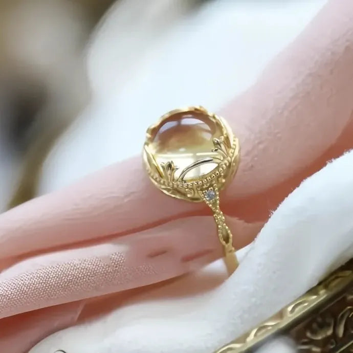 Yellow Imitation Opal Geometric Wedding Band Ring Brass Cubic Zirconia Gift