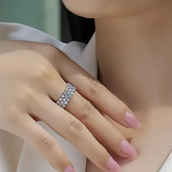 Delicate Women’s Brass Ring with Shiny Round Cubic Zirconia Geometric Wedding Jewelry