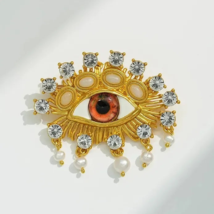 Rhinestone Women's Brooch Geometric Devil's Eye Pearls Badge